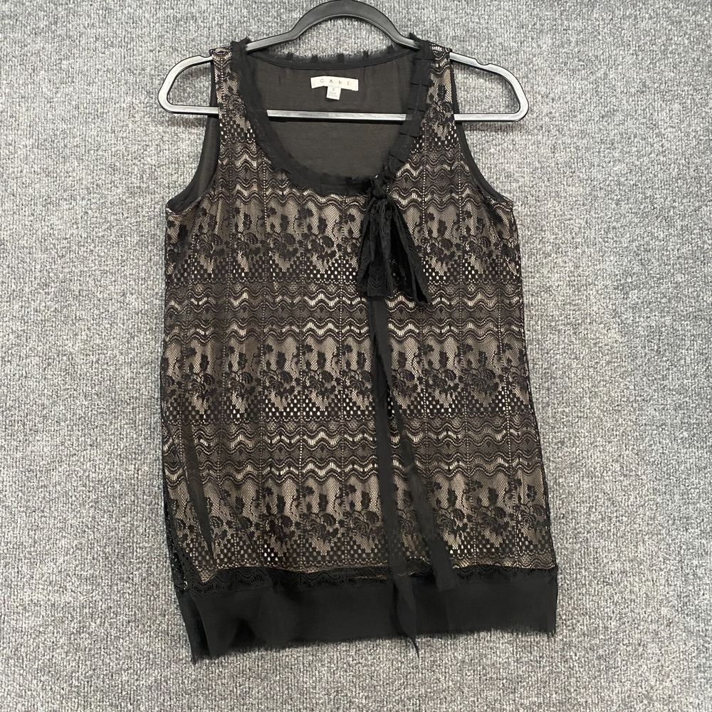 CAbi Top Womens S Black Lace Bow Sleeveless‎ Whimsigoth Romantic Fairy 90s Vamp